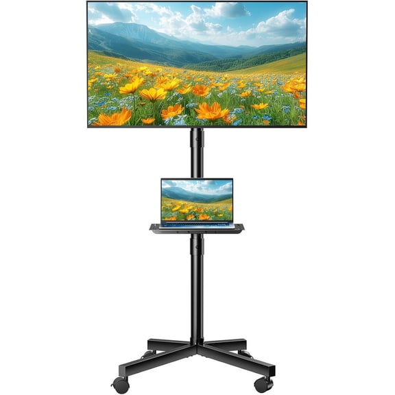 Simenmax Rolling TV Stand for 23-60 Inch Screens, Mobile Floor Cart with Tilt Adjustment,Black