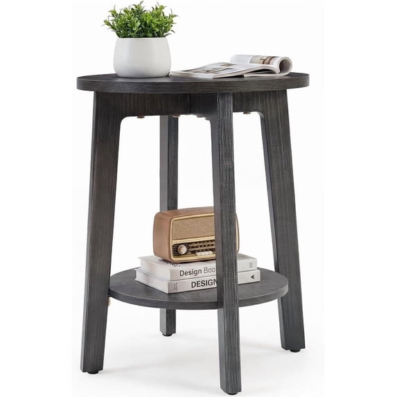 Simenmax Round Side Table, 2-Tier Wood End Table with Storage Shelf ...