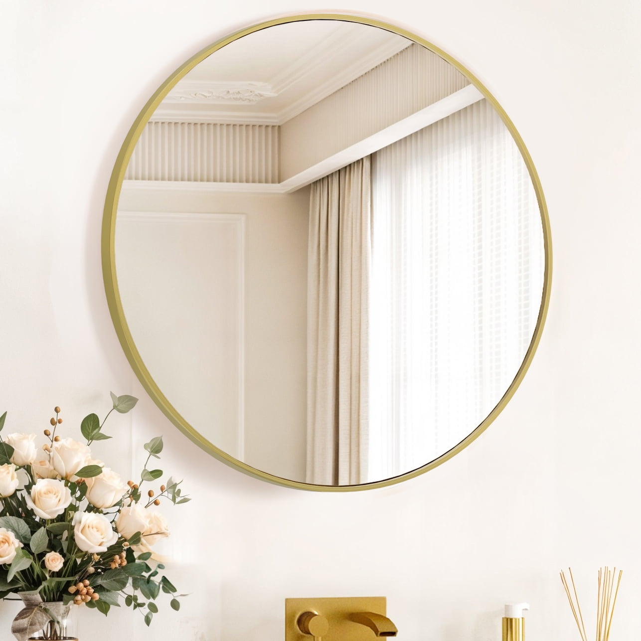 Simenmax Round Wall Mirror 20 Inch, Bathroom Mirrors for Over Sink ...