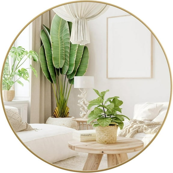 Simenmax Round Wall Mirror 24 Inch, Bathroom Mirrors for Over Sink, Circle Mirror for Bathroom, Entryway, Bedroom, Vanityï¼Gold