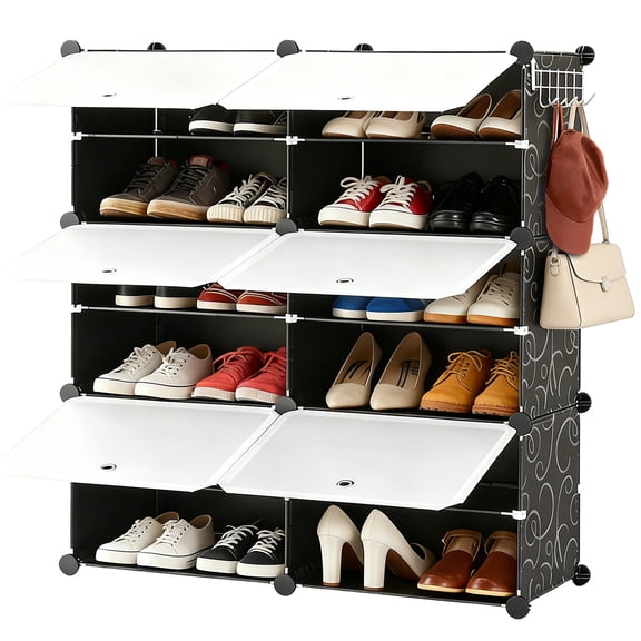 Simenmax Shoe Rack, 6 Tier Shoe Storage Cabinet with Door, 24 Pair Shoe Organizer Shelves for Closet Hallway Bedroom Entryway, Black