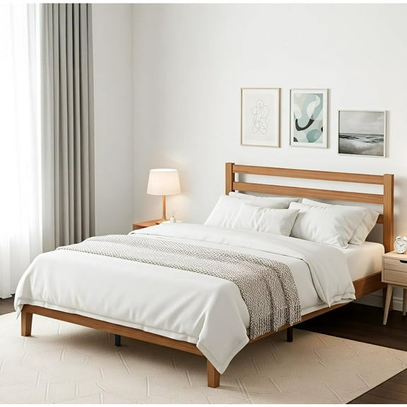 Simenmax Twin Size Solid Wood Bed Frame with Headboard, 1100 lbs Heavy Duty Support BedFrame No Box Spring Needed, Underbed Storage