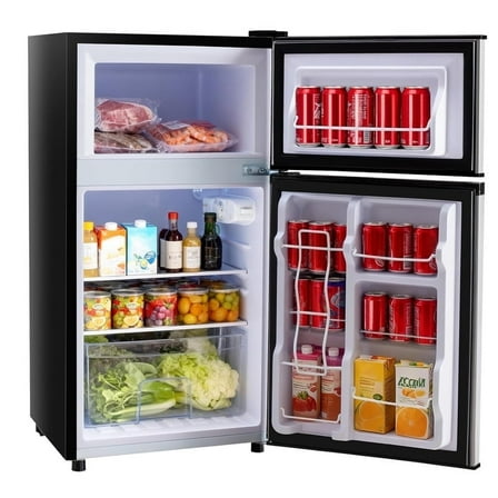 Simenmax Two-Door Refrigerator with Freezer, 3.2 Cu.Ft Mini Fridge Ultra-Quiet Fridge for Bedroom, Dorm, Office,Silver