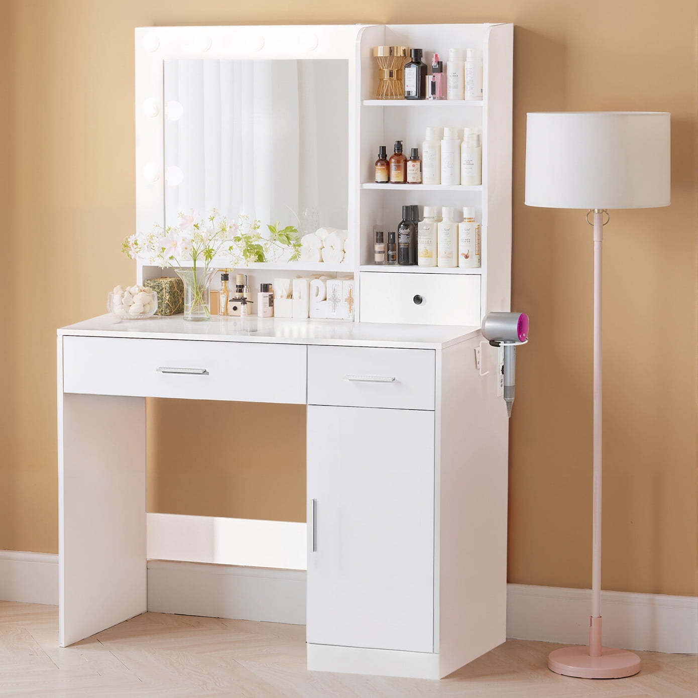 Simenmax Vanity with Mirror and 11 LED Lights, Makeup Vanity Desk