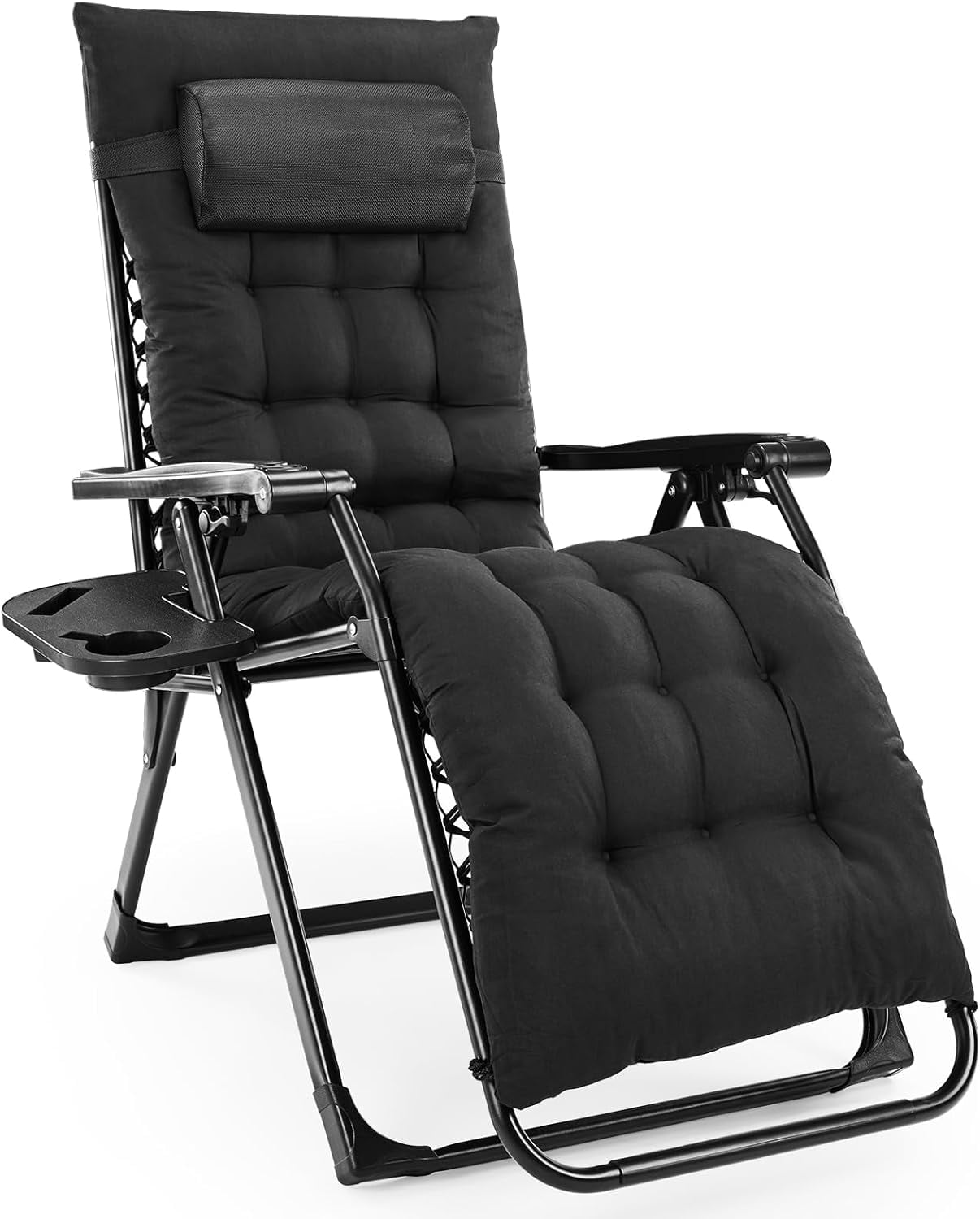 Simenmax Zero Gravity Chair, Heavy-Duty Reclining Lounge Chair with Padded Cushion & Cup Holder, Foldable Patio Recliner for Camping, Beach, and Indoor Relaxation,Black