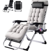 Simenmax Zero Gravity Chair, Heavy-Duty Reclining Lounge Chair with Padded Cushion & Cup Holder, Foldable Patio Recliner for Camping, Beach, and Indoor Relaxation,Gray