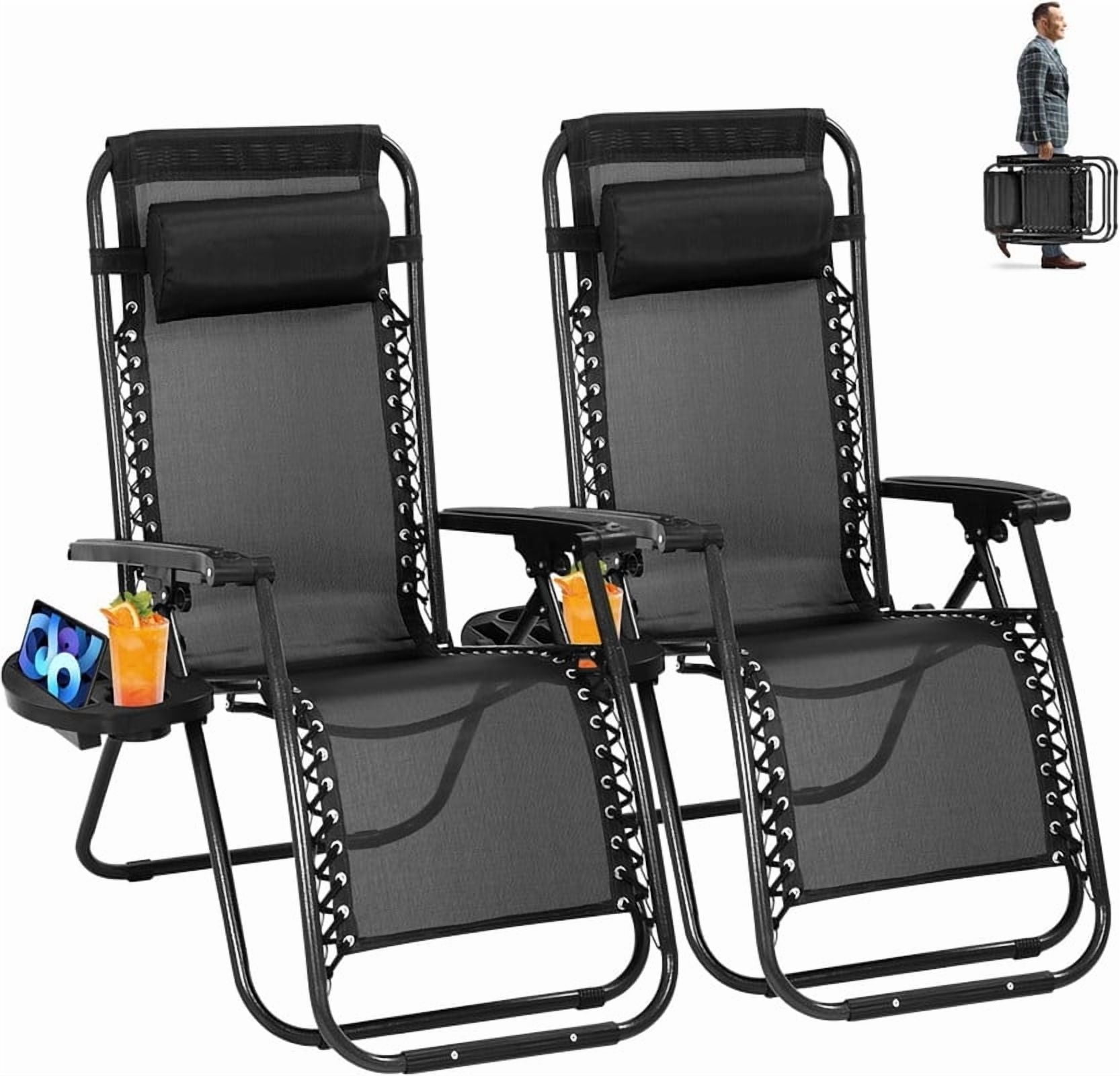 Simenmax Folding Lounge Chairs, Portable Outdoor Recliners, Set of