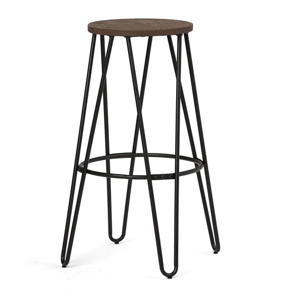 Simpli Home Simeon Industrial Metal 30 inch Metal Bar Stool with Wood Seat in Cocoa Brown / Black