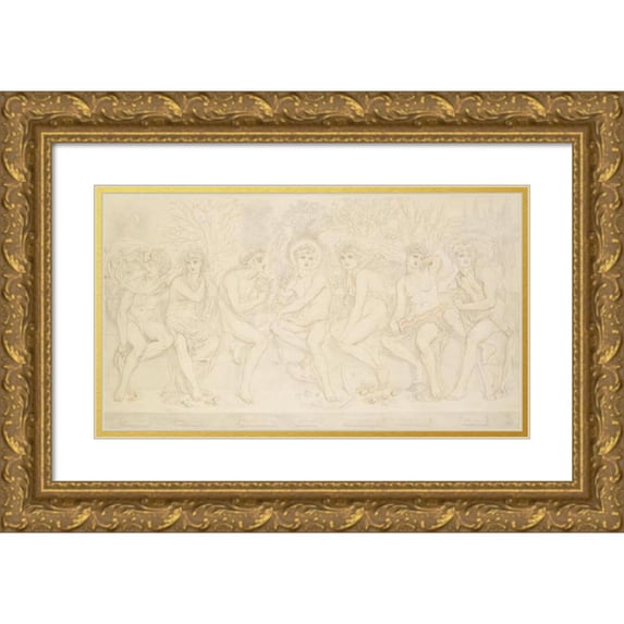 Simeon Solomon 14x10 Gold Ornate Wood Frame and Double Matted Museum Art Print Titled - The Singing of Love (1870)