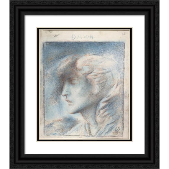 Simeon Solomon 15x17 Black Ornate Wood Framed Double Matted Museum Art Print Titled - Dawn (Head of Hypnos) (1901)