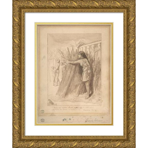Simeon Solomon 15x18 Gold Ornate Wood Frame and Double Matted Museum Art Print Titled - Miriam Watching the Finding of Moses in the Bulrushes February 22 (1859)