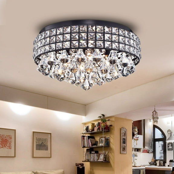 Simeone 4-light Crystal Black Metal Semi-Flush Lamp