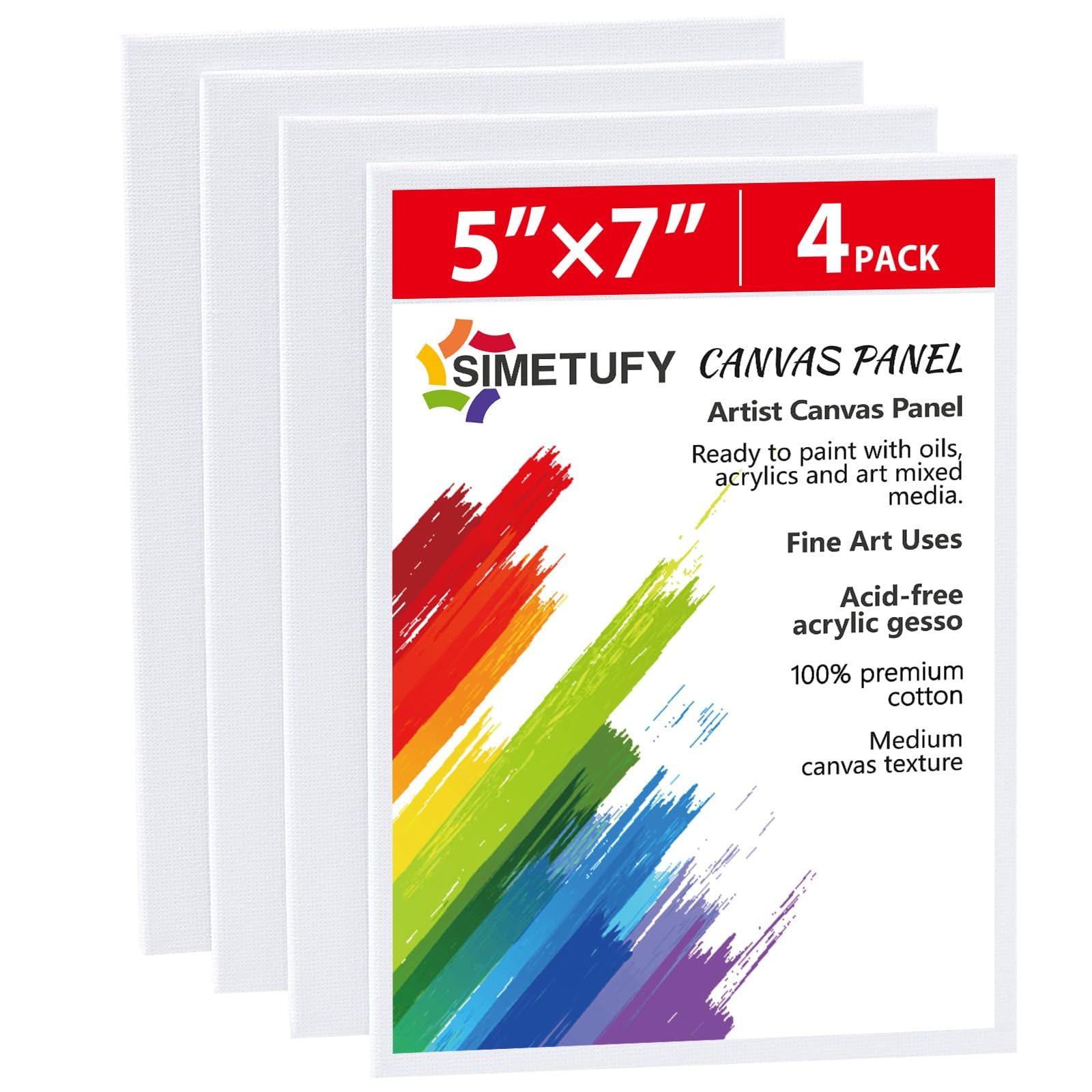 Simetufy 4 Pack 5x7 Inch Canvas Boards for Painting, Blank Canvases for