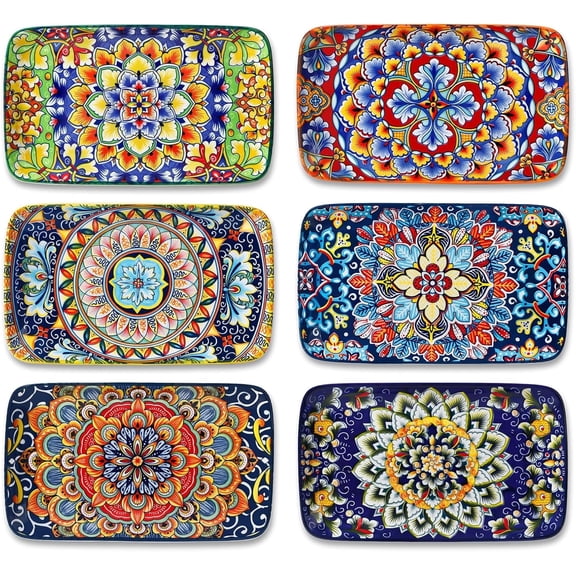 Simi 6-Piece 8.5 Inch Rectangular Ceramic Salad Plates Set, Porcelain Dessert Plates for Sushi, Appetizers & Cake, Microwave & Oven Safe, Ideal for Kitchen Decor