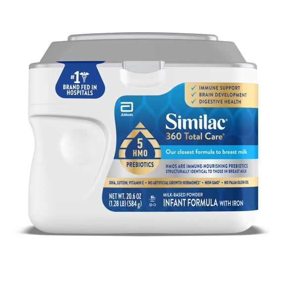Similac 360 Total Care Baby Formula Powder, Has 5 HMO Prebiotics, 20.6-oz Tub