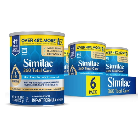 Similac 360 Total Care Baby Formula Powder, 30.8-oz Value Can, Pack of 6