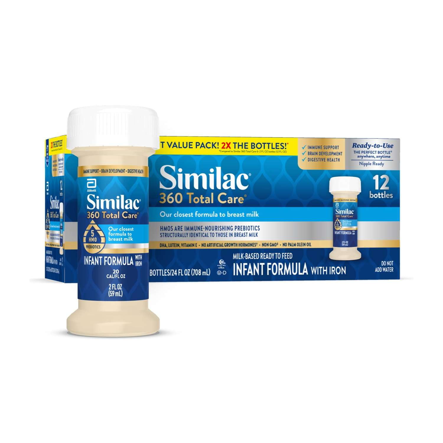 Similac 360 Total Care Ready-to-Feed Baby Formula, 2 fl oz, 12 Bottles
