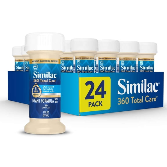 Similac 360 Total Care Ready-to-Feed Baby Formula, 2-fl-oz Bottle, Pack of 24