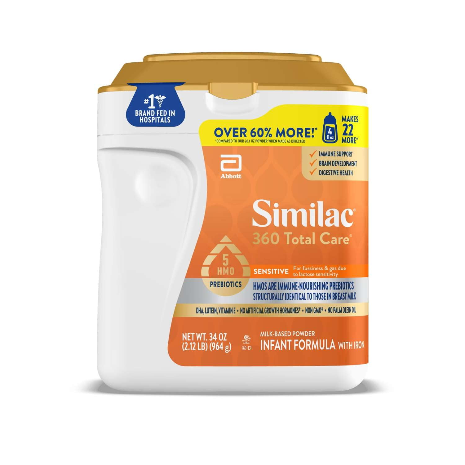 Similac 360 Total Care Sensitive Baby Formula Powder, 34-oz Value Tub