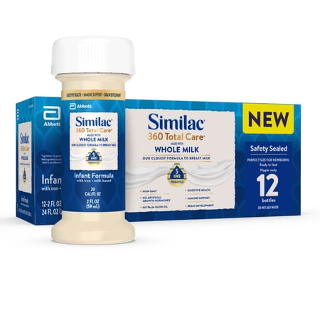 Similac 360 Total Care Made With Whole Milk Ready-to-Feed Baby Formula, 2-fl-oz Bottle, Pack of 12