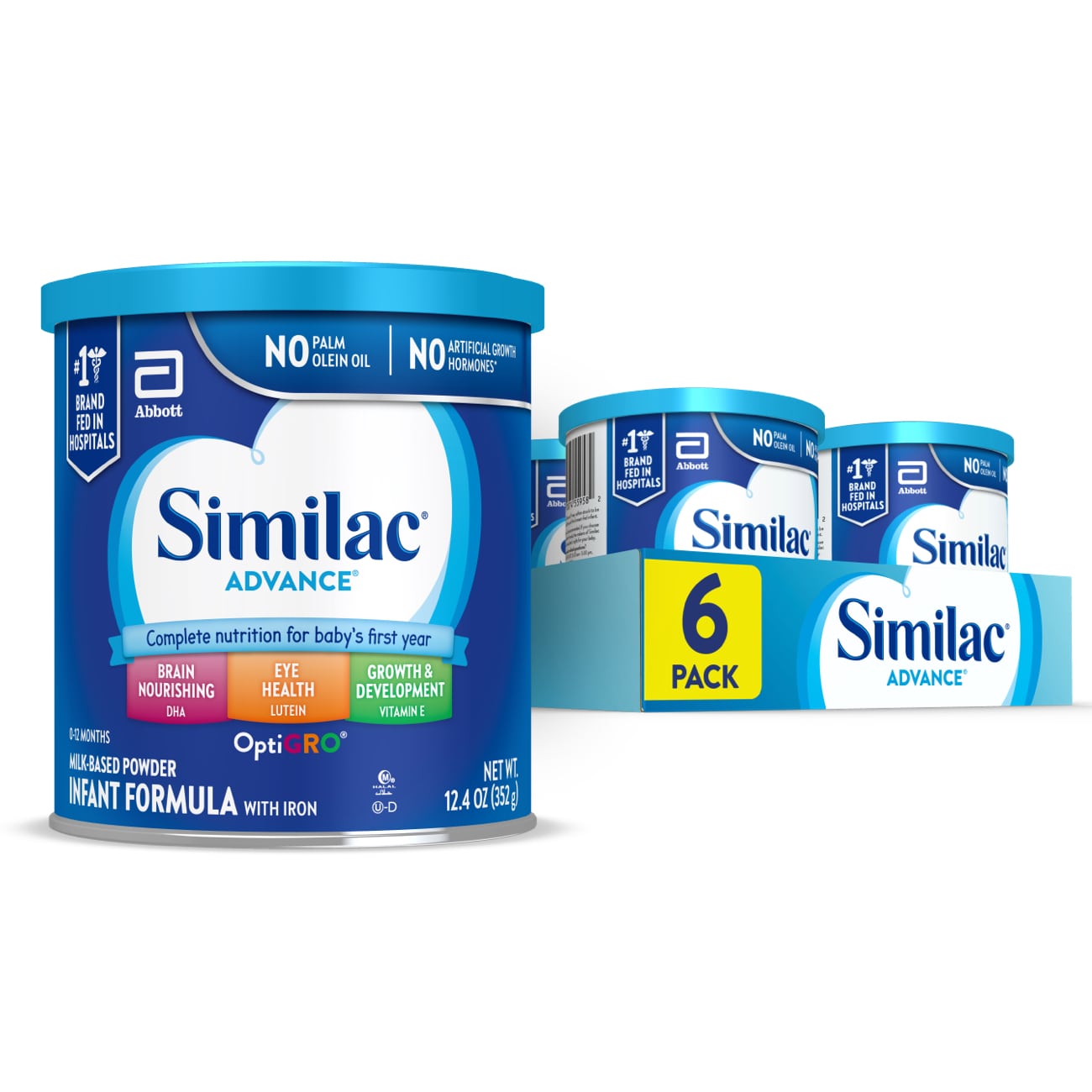 Similac® Advance®* Powder Baby Formula with Iron, DHA, Lutein, 12.4-oz Can, Pack of 6 - image 1 of 13