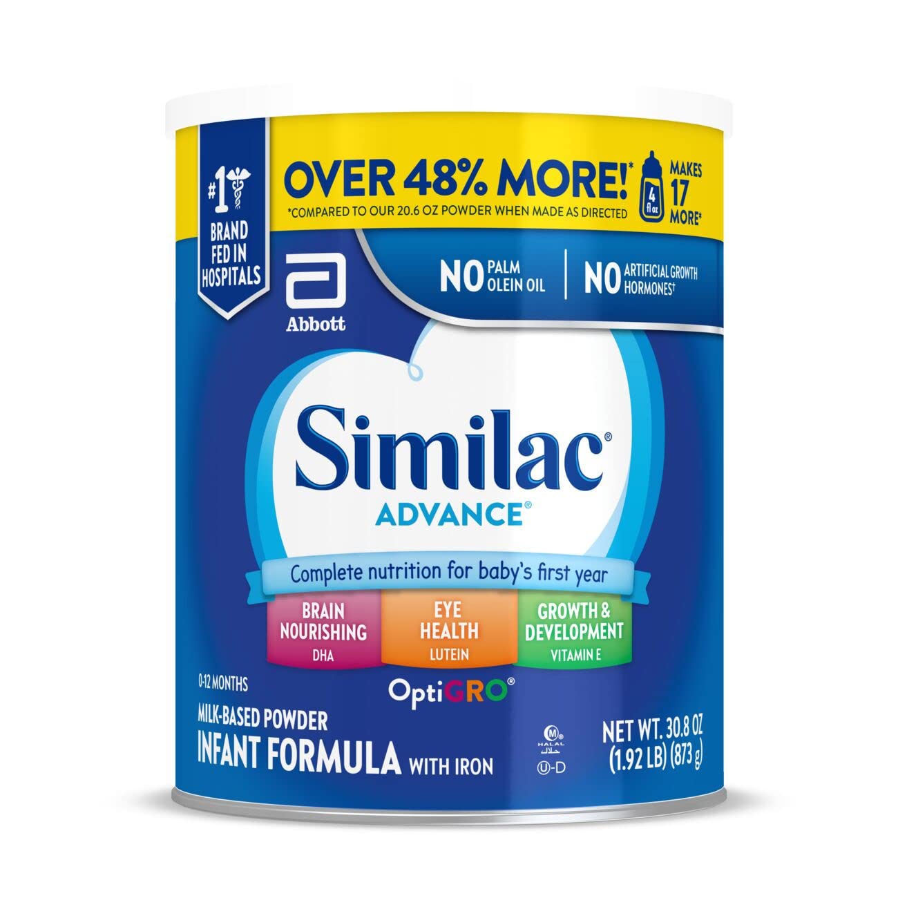 Similac Advance* Powder Baby Formula with Iron, DHA, Lutein, 30.8-oz Value Can - image 1 of 8