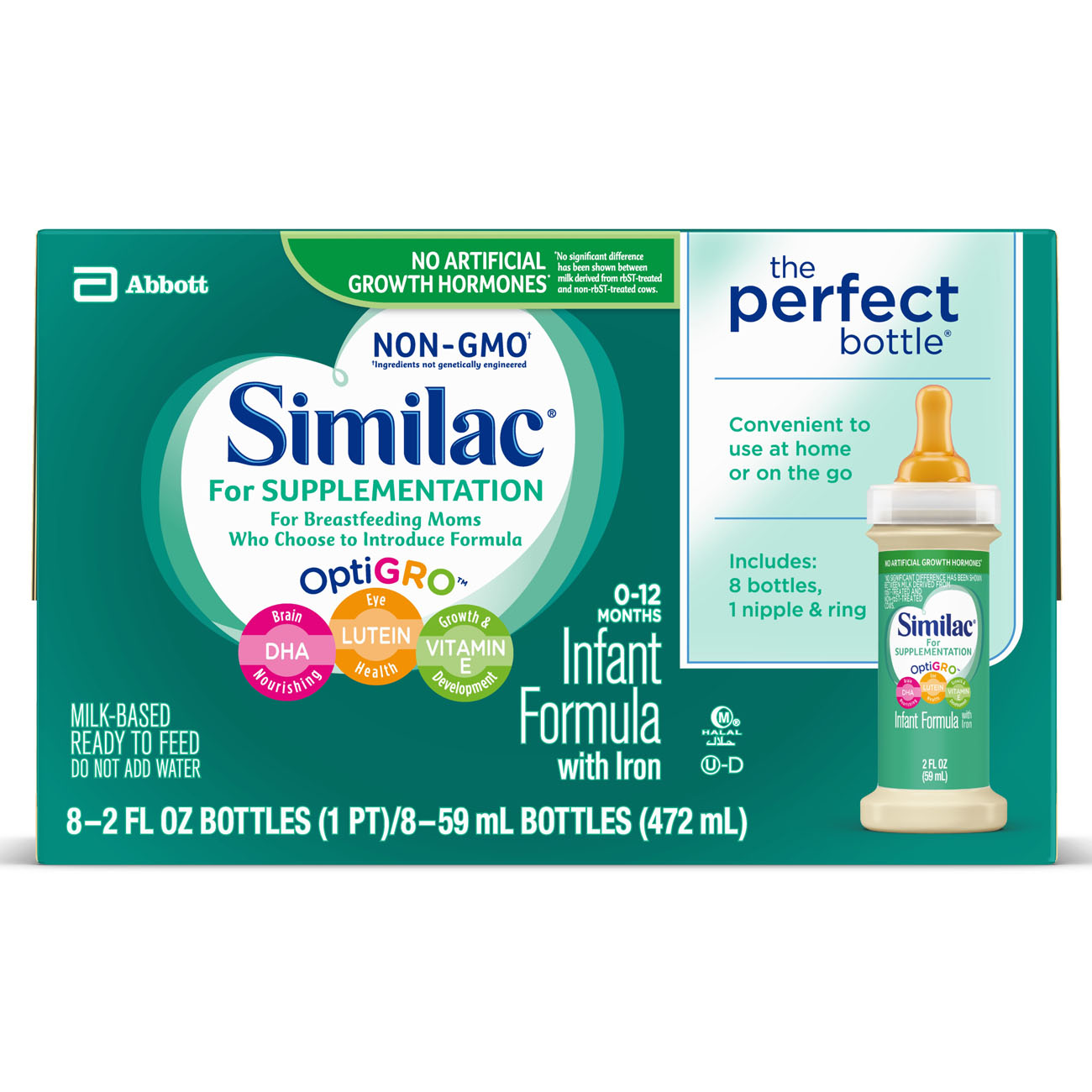 Similac For Supplementation, 48 Bottles, Gentle, Non-GMO Infant Formula, for Breastfed Babies, with Prebiotics, Supports Brain & Eye Development, Ready to Feed, 2-fl-oz Bottle - image 1 of 11