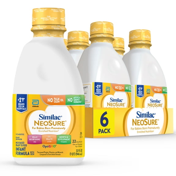 Similac NeoSure Premature Post-Discharge Ready-to-Feed Baby Formula, 32-fl-oz Bottle, Pack of 6