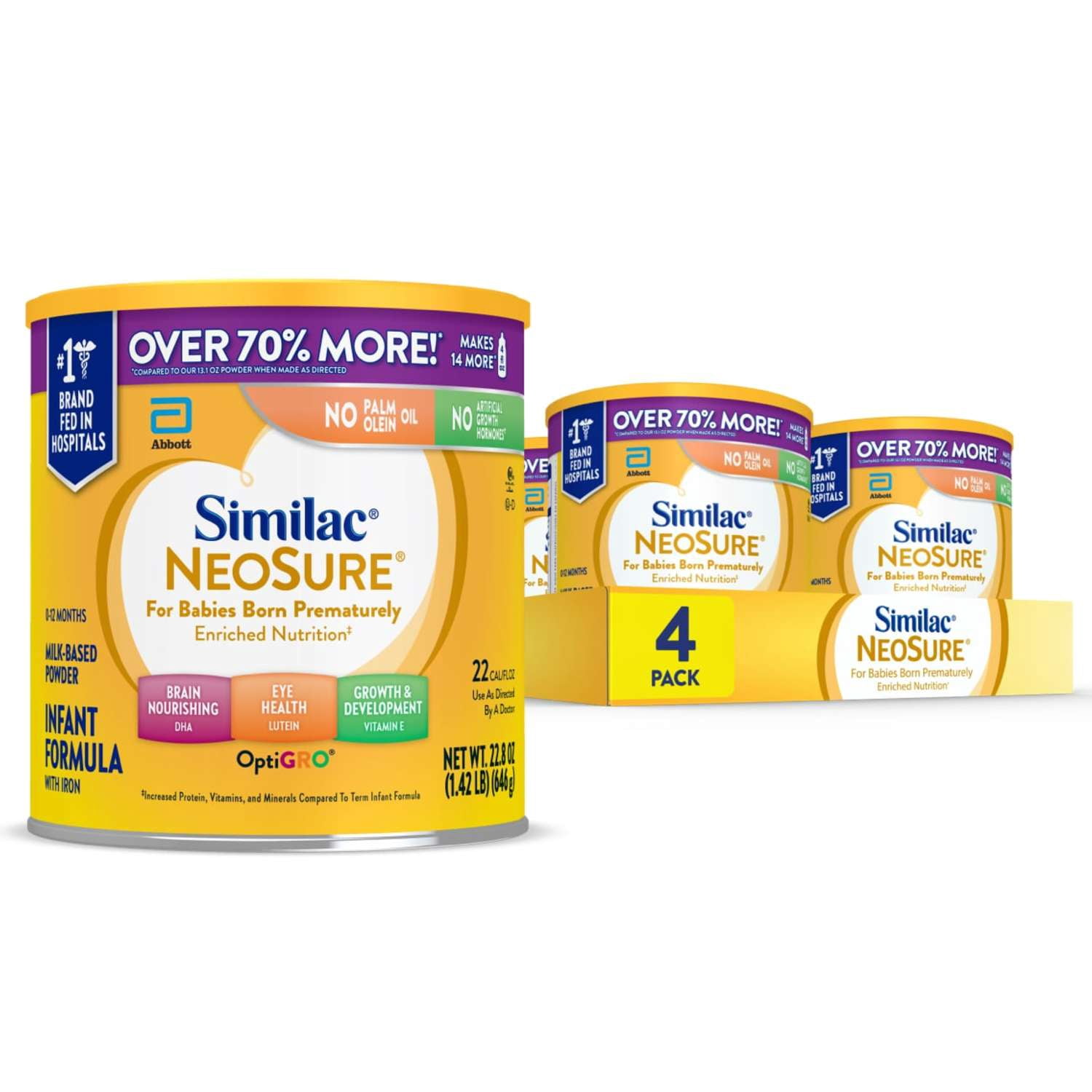 Similac NeoSure Premature Post-Discharge Baby Formula Powder, 22.8-oz Value Can, Pack of 4