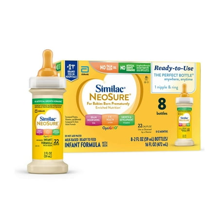 Similac NeoSure Premature Post-Discharge Ready-to-Feed Baby Formula, 2-fl-oz Bottle, Pack of 8