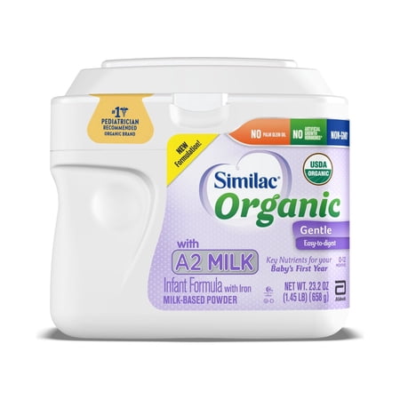 Similac Organic with A2 Milk Infant Formula, Gentle and Easy to Digest, with Key Nutrients for Baby’s First Year, No Palm Olein Oil, Non-GMO Baby Formula Powder, 23.2-oz Tub