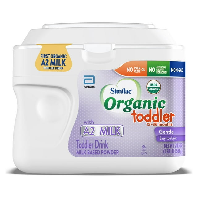 Similac Organic Toddler Drink with A2 Milk, First & Only USDA Organic Toddler Drink Made with A2 Milk, Gentle and Easy to Digest, Supports Brain and Eye Health, Powder, 2.6 oz