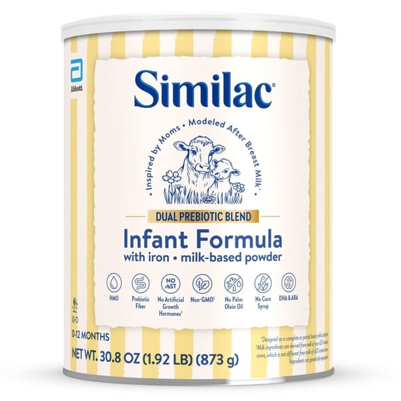 Similac Dual Prebiotic Blend Powder Baby Formula, 0-12 Months, 30.8-oz Can