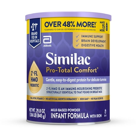 Similac Pro-Total Comfort Powder Baby Formula for Delicate Tummies with 2'-FL HMO for Immune Support, 29.8-oz Can