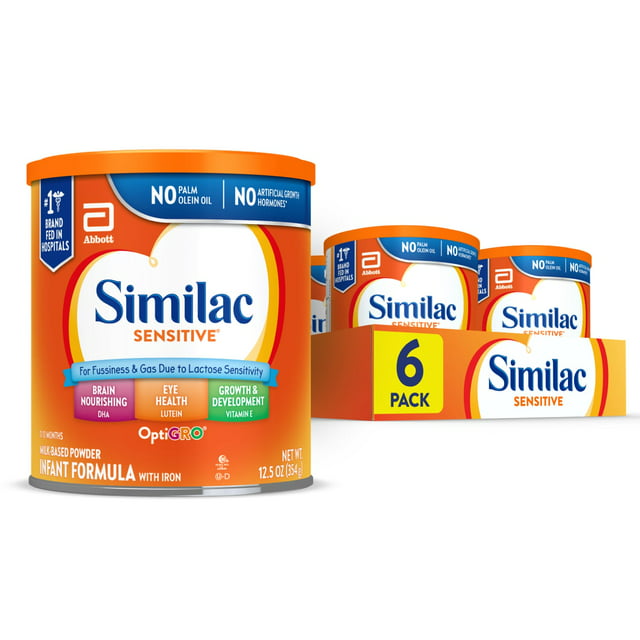 Similac Sensitive Powder Baby Formula, 12.5-oz Can, Pack of 6