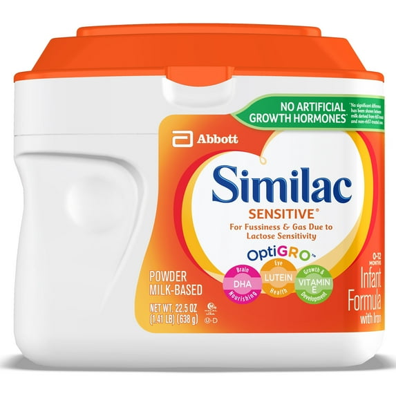 Similac Sensitive Powder Baby Formula, 22.5-oz Tub, Pack of 6