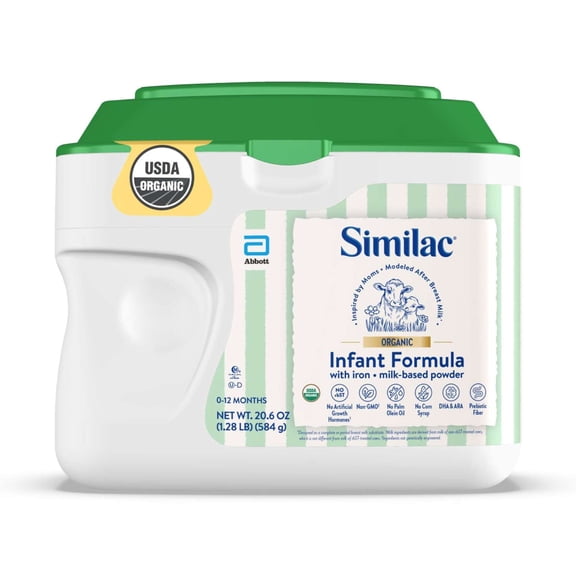 Similac Organic Baby Formula Powder, USDA-Certified Organic, 20.6-oz Tub
