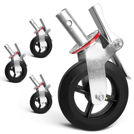 Set of 4, 6 Inch Heavy Duty Scaffolding Caster Wheels, Rubber Swivel with 360 Degree Rotation, 1100 LBS Load