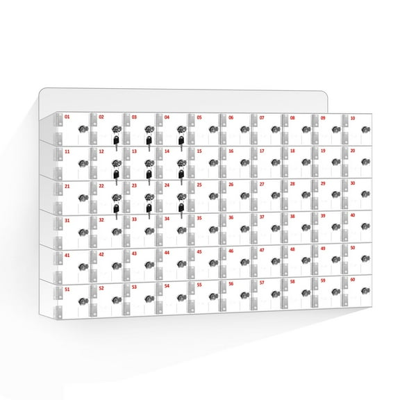 60 Slots Clear Cell Phone Locker Box, Clear Cell Phone Storage Locker Box, Acrylic Material with Door Locks and Keys, Wall Mounted Cell Phone Cabinet for Classroom, Office, Factory & Yoga Studio