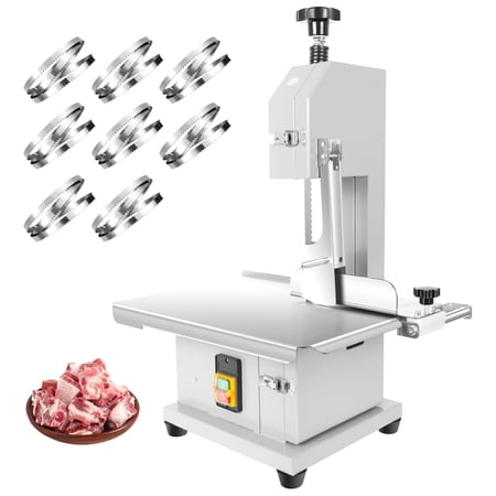 Commercial Electric Meat Bandsaw, Bone Saw Machine, 1000W Stainless Steel Countertop Bone Sawing Machine, 8 Blades for Rib Pork Beef, Silver