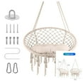 thumbnail image 1 of Hammock Chair, Hanging Swing with Macrame and Cushion, and Hardware Kit,Adult Swings for Outside, Max 330 Lbs, Patio, Balcony, Bedroom-Beige, 1 of 7