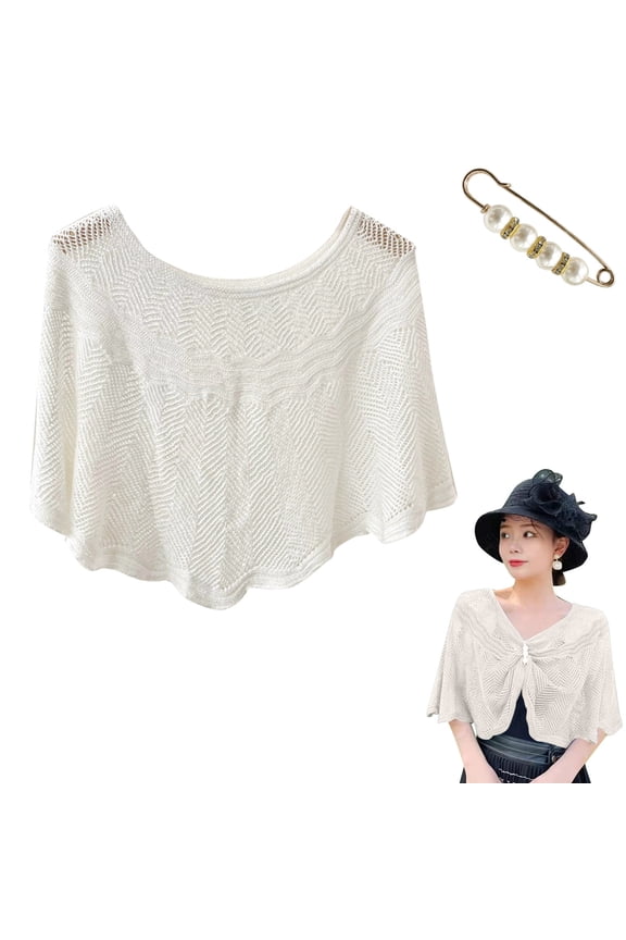 Simin Shawl Wraps for Women, Women Casual Open Knit Top Lace Summer Lightweight Solid Hollow Out Knitted Sun Proof Shawl Wraps, White One Size Lady Shawl