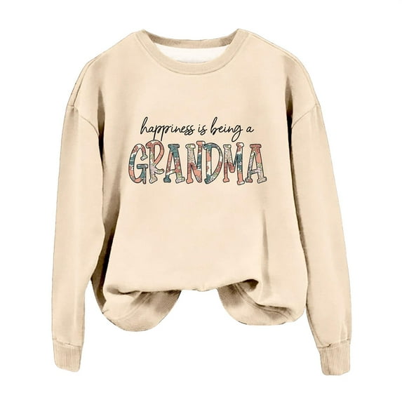 Simin Sweatshirt for Women, Grandma Sweatshirt for Women Fall Crew Neck Sweatshirts No Hood Happiness Is Being A Grandma, Beige S Women's blended hoodie