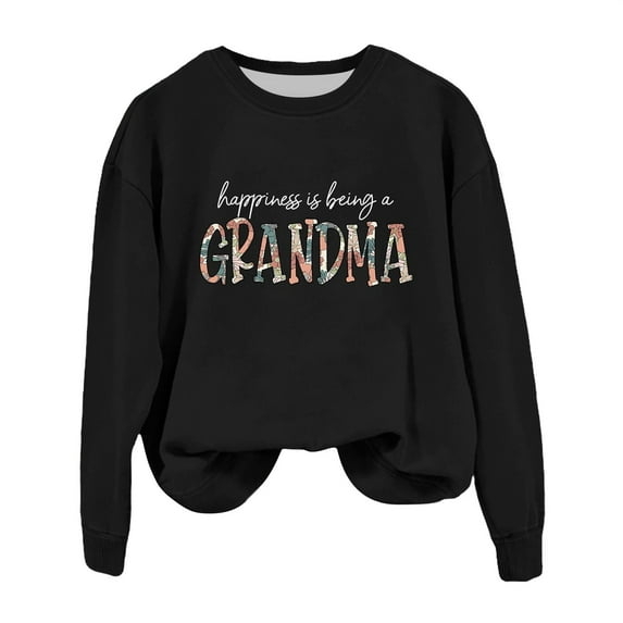 Simin Sweatshirt for Women, Grandma Sweatshirt for Women Fall Crew Neck Sweatshirts No Hood Happiness Is Being A Grandma, Black XL Women's blended hoodie