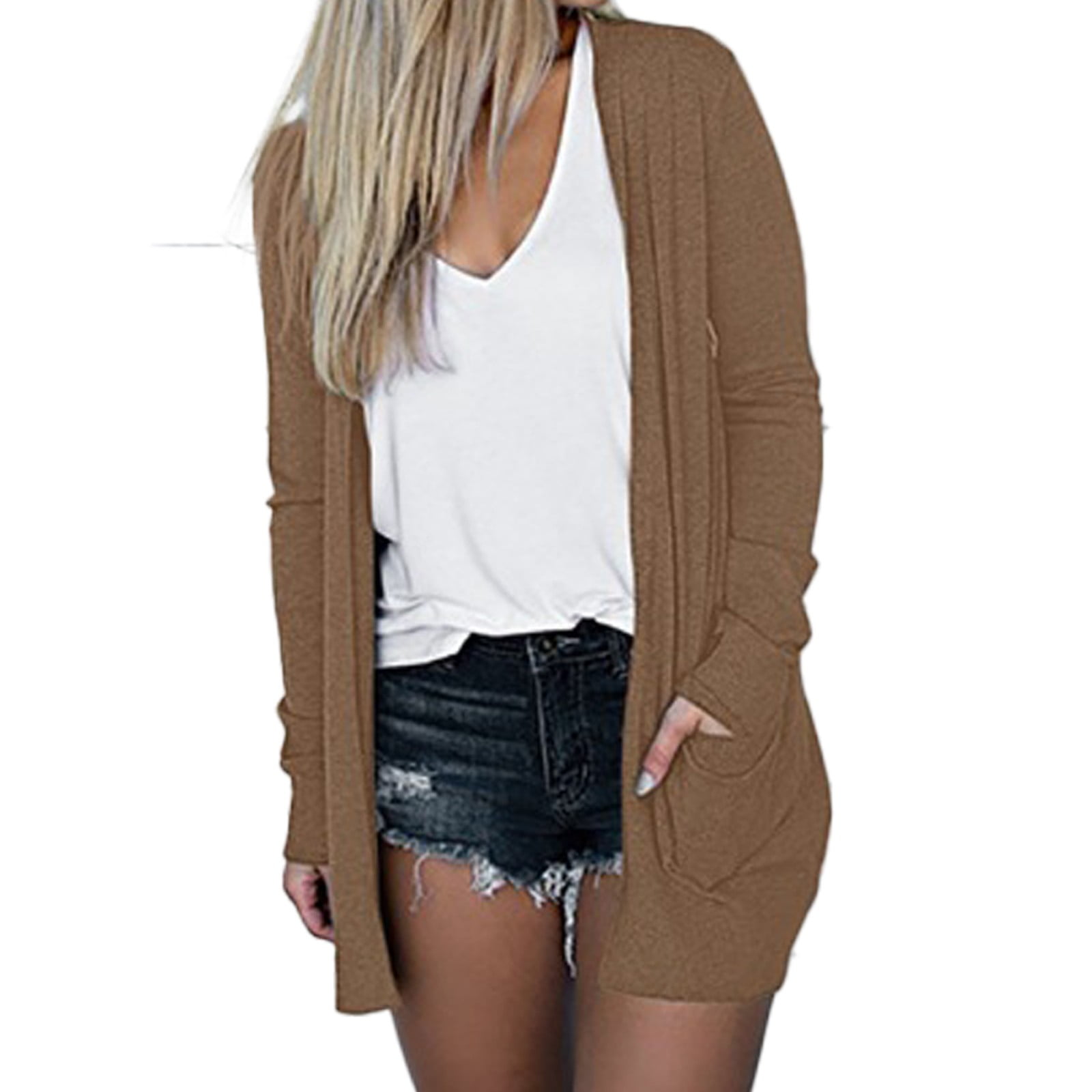 Simin shirts for women, Women's Solid Color Long Sleeve Cardigan
