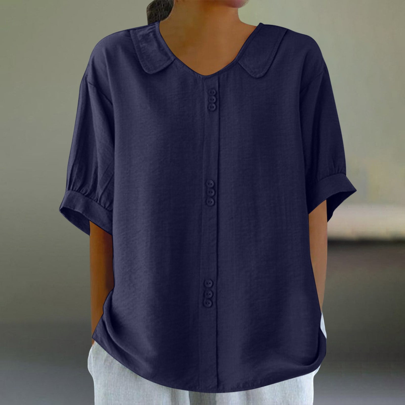 Simin women's tshirts, Linen Shirts for Women Short Sleeve Button Down