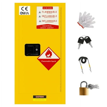 Yellow Cold-Rolled Steel Flammable Cabinet - 35.5" x 18.11" x 18.11", Cold-Rolled Steel Storage Cabinet for Industrial Use