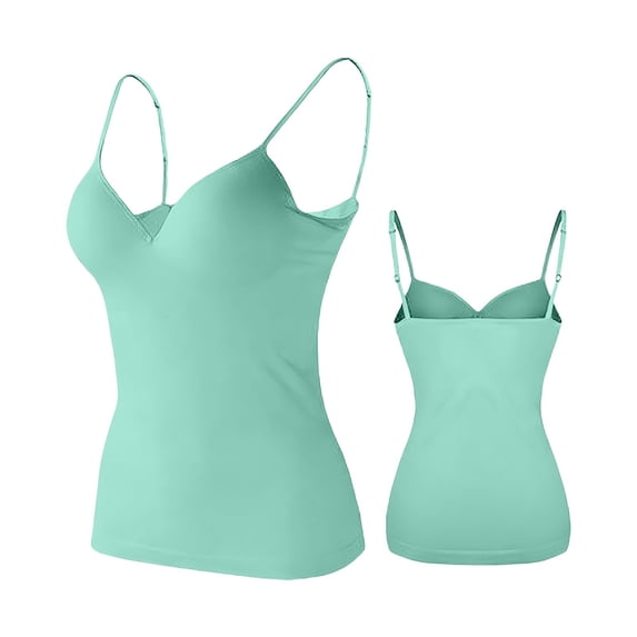 Siminsem Adjustable Spaghetti Strap Camisole for Women with Built in Bra Shelf Bra Wireless Scoop Neck Sleeveless Cotton Undershirt Basic Layering Tank Top, Mint Green,S