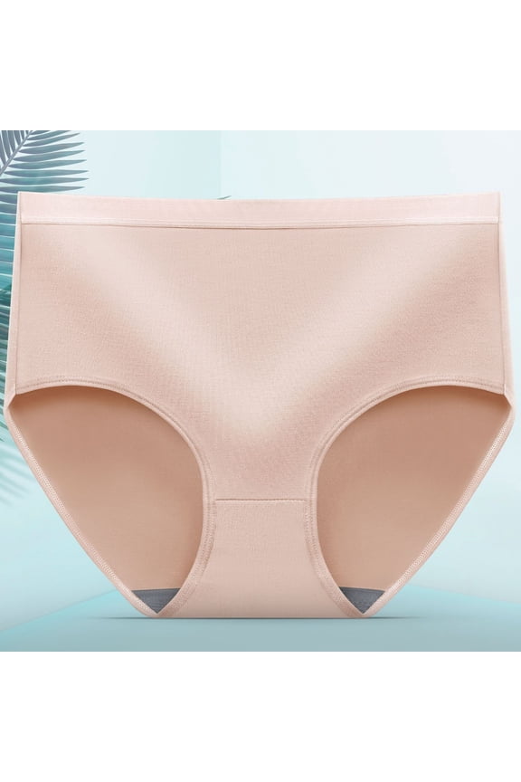 Breathable Cotton High Waist Briefs for Women Soft Ladies Underwear Full Coverage Panties Double Layer Crotch Tag Free Seamless Leg Bands, Pink,M