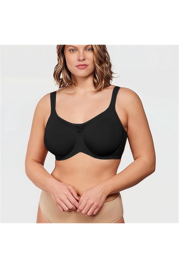 Breathable Full Coverage Underwire Bra Plus Size Unlined Minimizer T-Shirt for Heavy Breast Large Bust Coolcomfort Seamless Everyday Wide Strap Support, Black,4090D